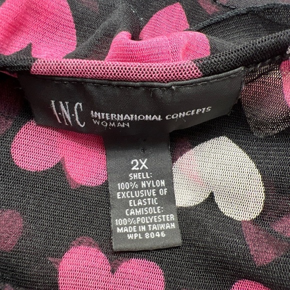 Inc Heart Print Ruffle Front Semi Sheer Blouse Whimsigoth Lovecore - Picture 6 of 7